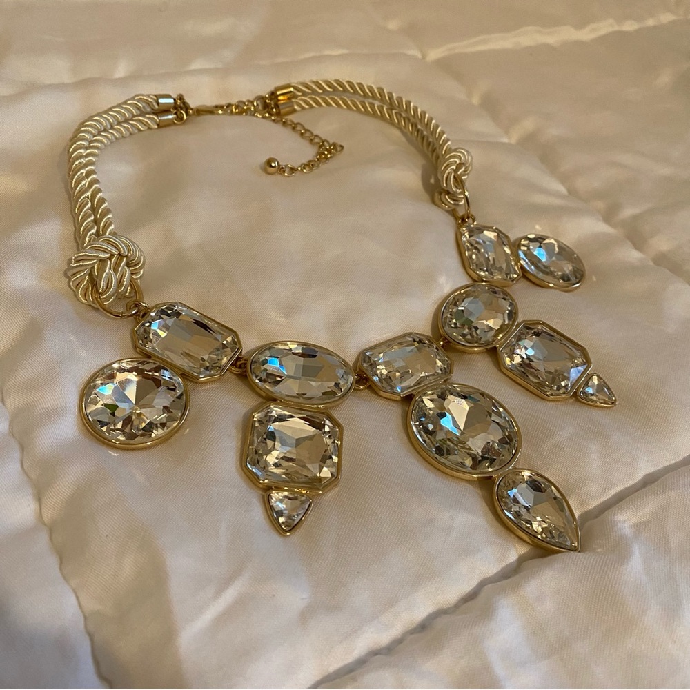 Chico’s Geneva Short Crystal Necklace Gold Rope Accent
